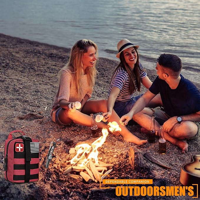 Survival First Aid Kit, Molle Medical Pouch 288PCS Outdoor Emergency Survival Gear and Equipment for Hiking Camping Hunting Car Boat Home Travel and Adventures, Gift for Him Men (RED)