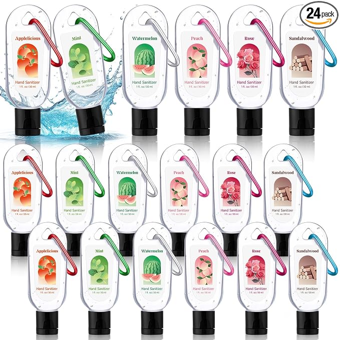 24 Pack Scented Hand Sanitizers Keychain Gift Bulk Travel Watermelon Hand Sanitizer Gel Appreciation Gifts for Coworker Nurse Teacher Women Birthday Gender Reveal Party Supplies Back to School