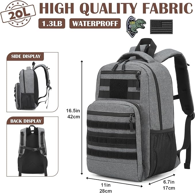 Kids Tactical Backpack Army Molle Bookbag Military Boys Backpack for School, Outdoor, Camping, Grey