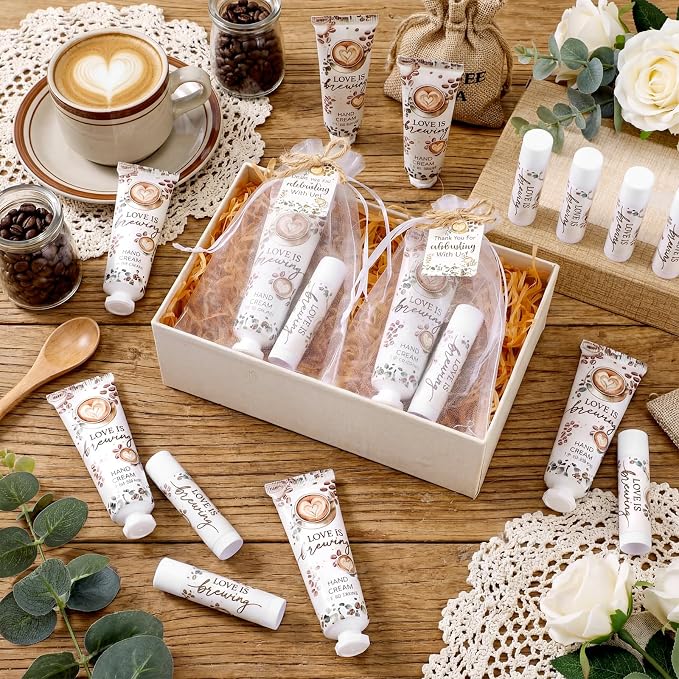 Loopeer 30 Sets Love Is Brewing Bridal Shower Hand Cream and Lip Balm Gift Bridal Shower Party Favors Thank You Gift for Guest Travel Size Wedding Party Supplies (Rose Scent)