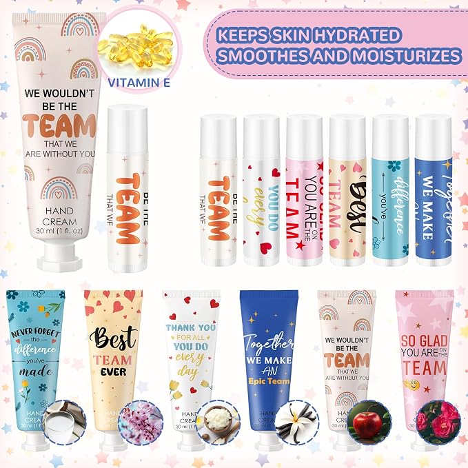 24set/96pcs Best Team Ever Gifts Team Appreciation Thank You Gifts for Coworkers Women Employee Appreciation Gift Party Favors Basket Stuffers Items Travel Hand Lotion and Lip Balm Set