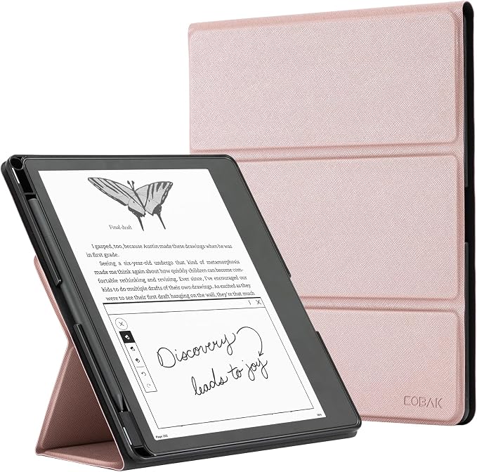CoBak Case for Tablet Reader - All New PU Leather Cover with Auto Sleep Wake Feature for Tablet Reader 10.2" 2022 & 2024 Released with Pen Holder (not Compatible with Remarkable),Z-Rosegold