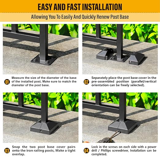 1" Post Base Cover, Split Type Post Skirt, for Indoor/Outdoor Iron Deck Railing, Stair Post Base Decorative Post Covers Skirt (4Pack-Black)