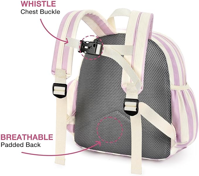STEAMEDBUN Corduroy Kids Backpack for Girls and Boys 5-8: Girls Backpack for Elementary Kindergarten - 15 inch Cute Backpacks for Kids - Stripe