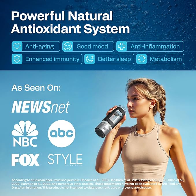 Hydrogen Water Bottle | Large 16.2 oz (480 ml) Hydrogen Water Bottle Generator 3000ppb | Hydrogenator Machine | SPE/PEM Hydrogenated Ionizer Generator (Steel w/Black)