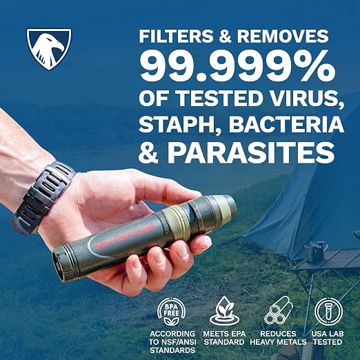 Survivor Filter Emergency Water Filter Straw – USA-Tested – 0.05 Micron Filtration – Portable Outdoor Water Filteration for Camping & Hiking - No Expiration