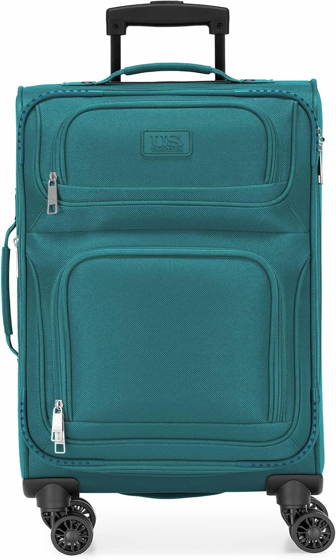 U.S. Traveler Rio Lightweight Softside Rolling Carry-on Suitcase, 4-Wheel Set, Teal