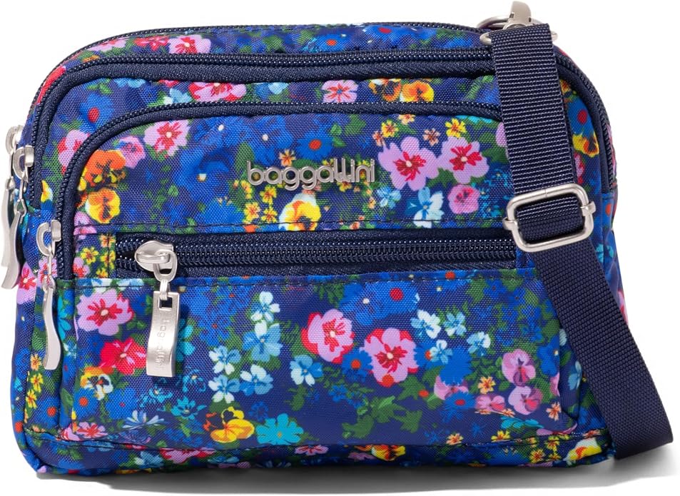Baggallini Triple Zip Small Crossbody Bag for Women - Lightweight Convertible Fanny Pack Belt Bag