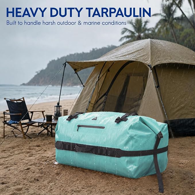 Haimont IPX7 Waterproof Roll-Top Dry Duffel Backpack | 60L/90L Sizes, 500D Tarpaulin, Welded Seams, Mesh Pockets, Boating & Kayaking