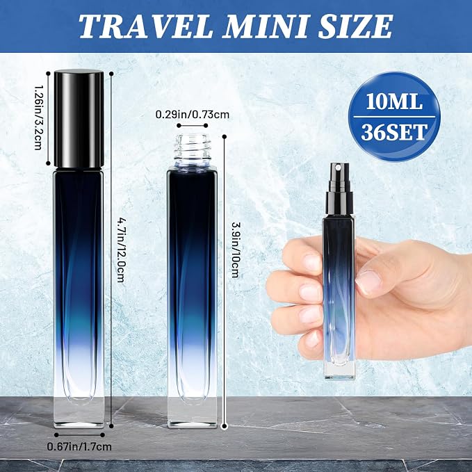 36 Pcs Glass Refillable Perfume Bottle Bulk 10ml Portable Travel Perfume Atomizer Refillable Empty Atomizer Sprayer Small Spray Bottles for Cologne Dispenser(Blue, Blackish Green, Brownish)