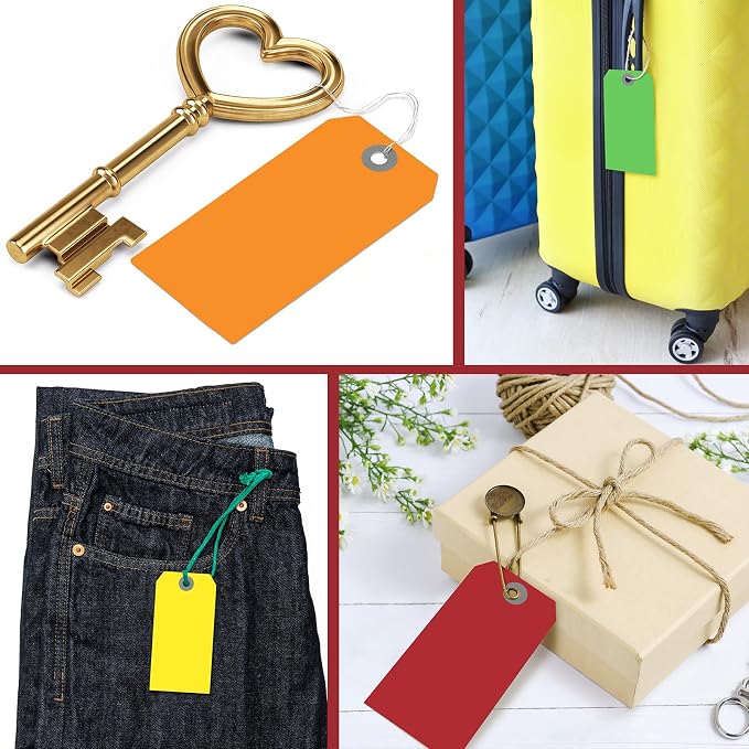 Sayglossy 1000 Pcs Blank Manila Shipping Tags with Wire 4 3/4" x 2 3/8" Multicolor Paper Hang Luggage Price Asset Gift Label Tags
