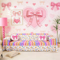 Pink Bow Tie Sofa Slipcover Cartoon Love Hearts Bowknot Non Slip Fuzzy Pet Couch Covers for Sofa,Cute Aesthetic Kawaii Watercolor Rainbow Striped Sofa Cover Furniture Protector Couch,71"x102"