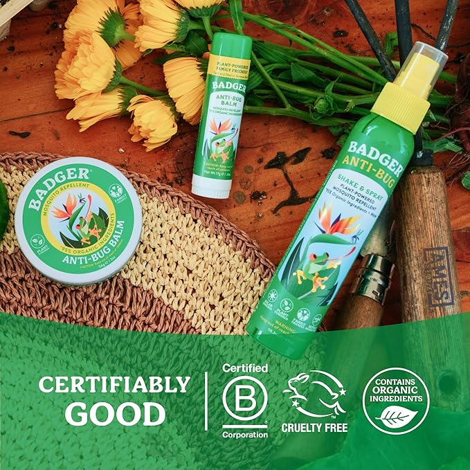 Badger Bug Spray, Family Friendly All Natural Mosquito Repellent w/Organic Essential Oils, Great Smelling Citronella Spray, Effective for 3 Hours, Combo 2-Pack 4 fl oz + 2.7 fl oz
