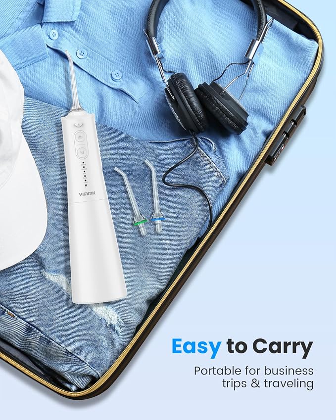 VIMMK Water Flosser, Cordless Water Dental Flosser, 9 Jet Tips 5 Modes 300ML IPX7 Waterproof, Portable Rechargeable Oral Irrigator for Home Travel - Gums, Orthodontic, Braces Care (White)