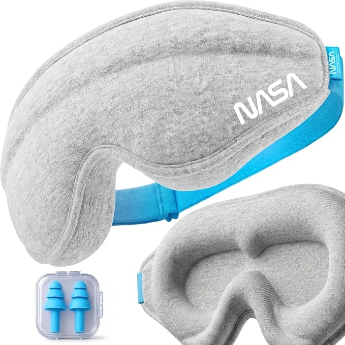 NASA Sleep Mask with LightBlock™ Barrier | Total Blackout | For Men & Women | Official NASA Design | Cooling Memory Foam | 3D Eye Cups | Includes Noise-Blocking Earbuds