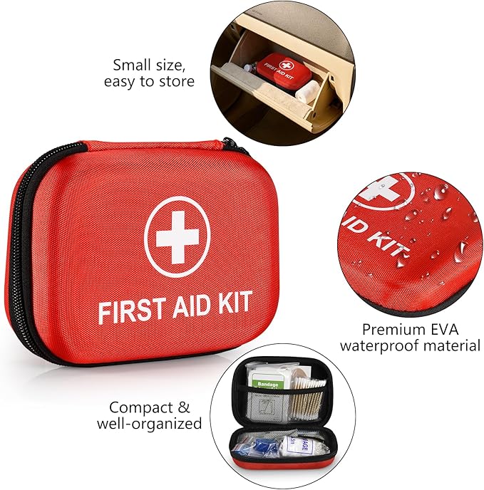 Mini First Aid Kit, 115 Piece Hard-Shell Portable EVA Emergency Medical Kit, Suitable for Home, Travel, Outdoor, Camping, Office, Car, Hiking, and School