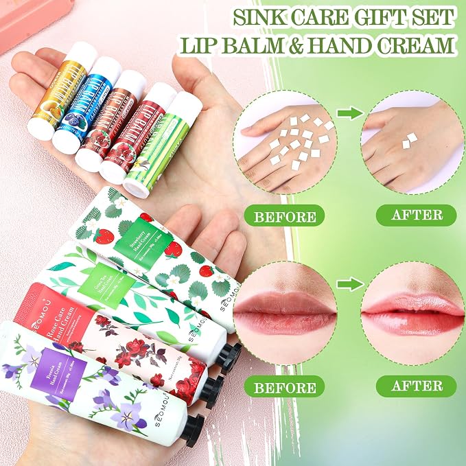 80 Pcs Hand Cream Bulk and Lip Balm Bulk Gift Set Scented Hand Lotion for Dry Skin Travel Lip Moisturizer Gifts Lip Gloss Bulk for Women Coworkers Bridal Shower Gifts Party