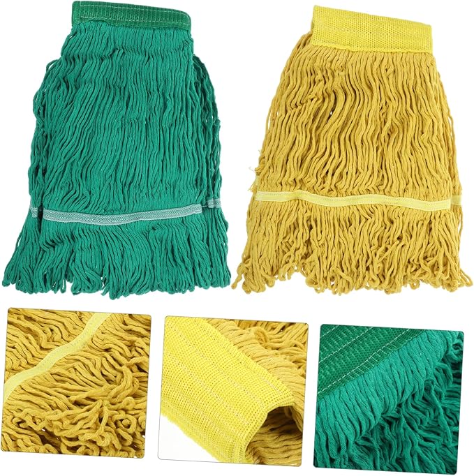 Unomor 2pcs Reusable Mop Replacement Ultra-Absorbent Cotton Yarn for Household Cleaning Washable Mop Refills for Corners Walls and Floors Fast-Drying Pads Yellow Green