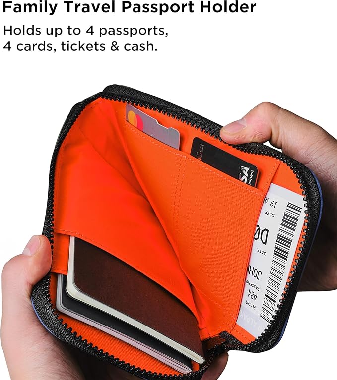 ALPAKA Zip Travel Wallet Blue Axoflux 210D - RFID Passport Holder - Self Locking Zipper - Tear Resistant Material - Four Pockets and Two Card Slots - HUB Accessories Compatible