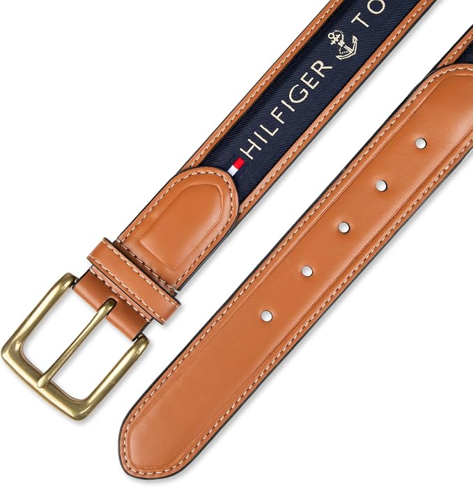 Tommy Hilfiger Men's Fabric Inlay Casual Belt With Classic Harness Buckle