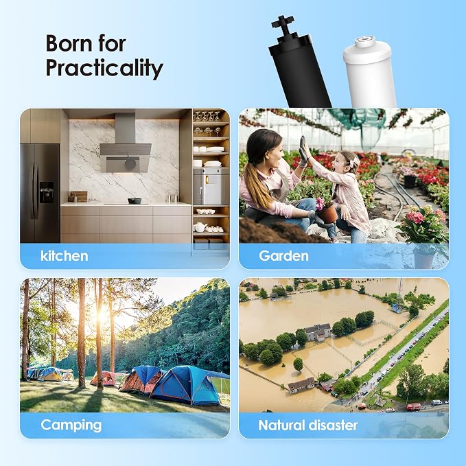 Waterdrop Gravity Water Filter, Replacement for Berkey®, Purewell®, ProOne®, BB9-2® Black Filters & PF-2® Fluoride Filters, Waterdrop Gravity Water Filter System, NSF/ANSI 372 Standard, Combo Pack