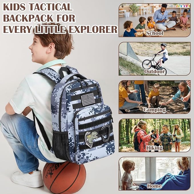 Kids Tactical Backpack Army Molle Bookbag Military Boys Backpack for School, Outdoor, Camping, Black Digital CM