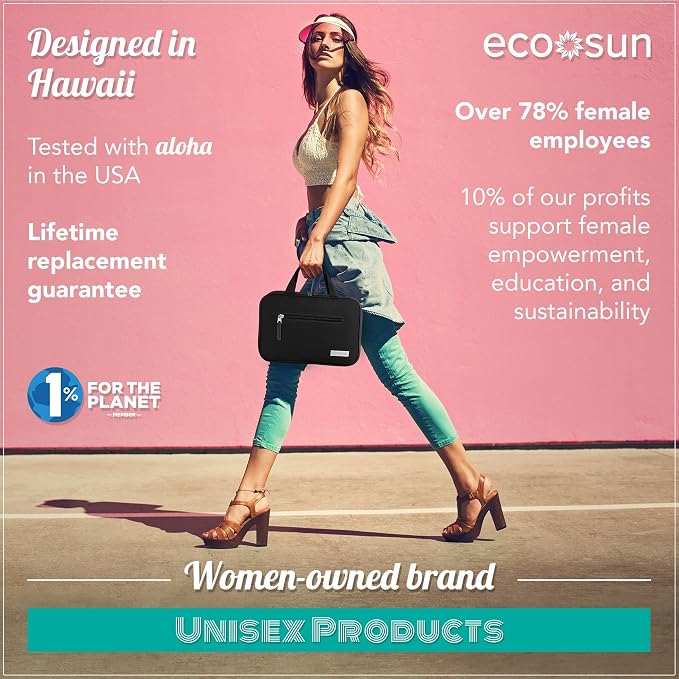 Eco Sun Hanging Travel Toiletry Bag — Designed in Hawaii — Water-resistant Travel Organizer for Bathroom Accessories (Black)