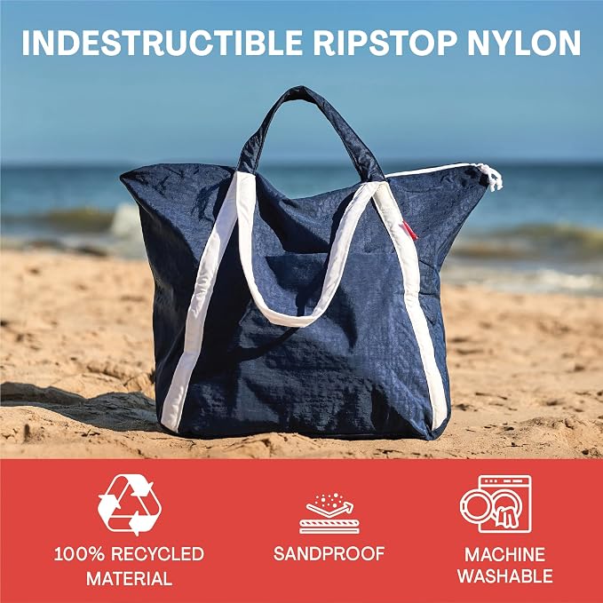 Bodysurf Beach Bags Waterproof Sandproof - Packable Foldable Nylon Zipper Tote Bag for Travel Lightweight, Pool, Boat, Cruise