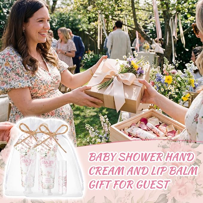 24 Sets Baby in Bloom Hand Cream and Lip Balm Gift Wildflower Floral Baby Shower Favors for Guest Travel Size Hand Lotion and Lip Balm Bulk Babies Shower Birthday Party Supplies