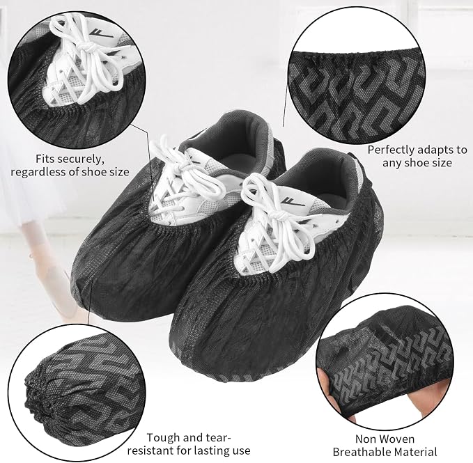 Frontline Shoe Covers Disposable Non-Slip, Premium Non-Woven Durable Booties Shoes Covers – Water Resistant Thick Anti-Slip - One Size Fits Most by Frontline (Black 1000 Pack)