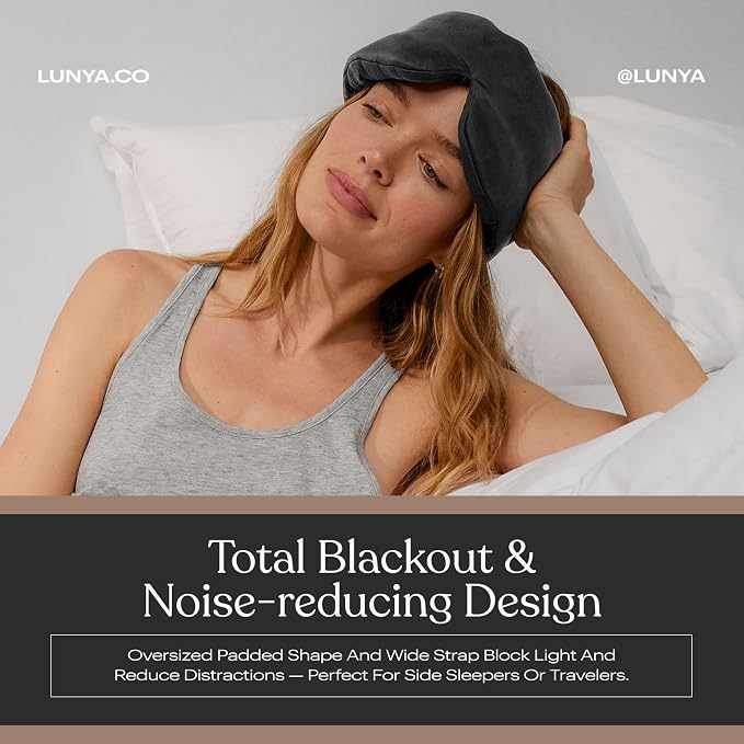 Lunya Weighted Silk Sleep Mask – Mulberry Silk Eye Cover with Cooling Glass Beads, Noise-Reducing Fit, Washable Fabric, and Travel Pouch – Sleeping Mask for Men and Women - Meditative Grey – Small