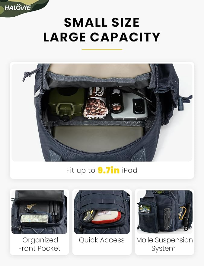 HALOVIE Anti-theft Tactical Sling Bag RFID Navyblue Military Shoulder Bag with Phone Pack EDC Molle Crossbody Bag for men