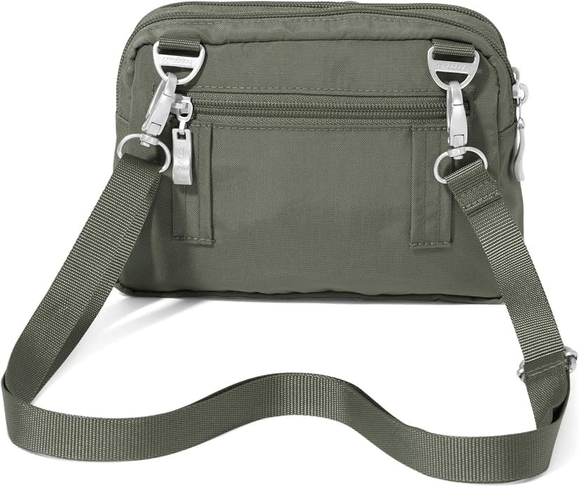 Baggallini Triple Zip Small Crossbody Bag for Women - Lightweight Convertible Fanny Pack Belt Bag