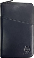 Leather Family Passport Holder RFID Blocking Vintage Zipper Large Capacity Travel Wallet with 6 Passport Slots & Wristlet, Black