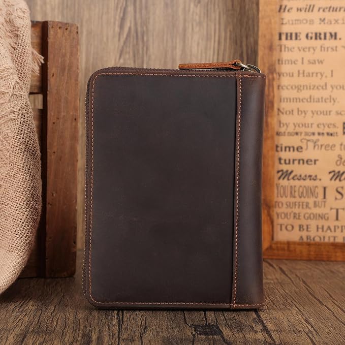 Polare Full Grain Leather Dual Passport Wallet and RFID Blocking Bifold Passport Cover Travel Document Organizer Holder 2 Passports (Dark Brown)