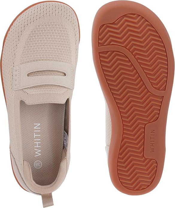 WHITIN Women's Round Toe Slip On Penny Loafers | Wide Barefoot Flats with Breathable Knit