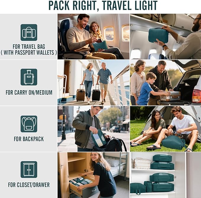 Veken 8 Set Packing Cubes for Travel Essentials, Suitcase Organizer Bags in 4 Sizes, Carry-On Luggage Accessories with Large Laundry Bag & Passport Holder, Must-Have for Airplane, Road Trip & Camping