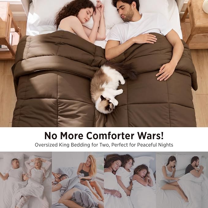 Bedsure Comforter Duvet Insert - Quilted Comforters Oversized King Size, All Season Duvet, GentleSoft Down Alternative Bedding, with 8 Tabs, Gifts for Women/Men, Brown, Oversized King 116 x 98 Inches