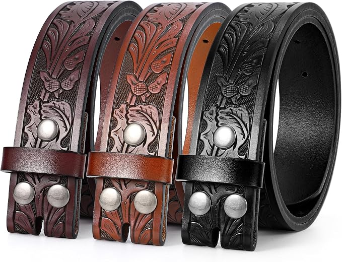 SANSTHS 3 Pack Western Belts for Men Woman without Buckle, Cowgirl Cowboy Belt for Buckle Western Leather Belt for Jeans