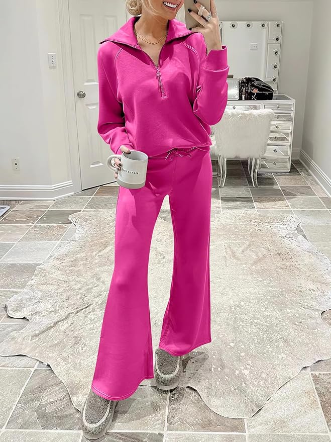 ANRABESS Women’s 2 Piece Outfits Half Zip Sweatshirt & Wide Leg Pants Airport Travel Lounge Matching Sets Sweatsuits Clothing