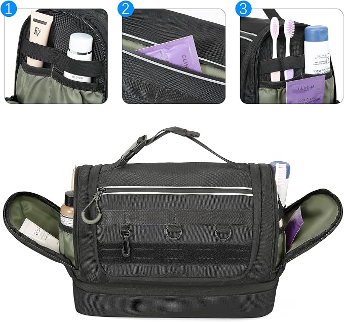 TANGCORLE Toiletry Bag for Men, Handing Travel Toiletry Organizer Protable Water Ressistant Bathroom Shaving Bags for Toiletry Accessories, Travel Essentials, Black(Empty Bag)