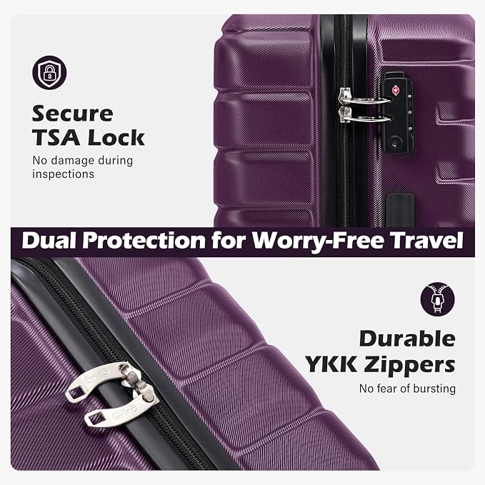 COOLIFE Luggage Expandable Suitcase PC ABS TSA Luggage 3 Piece Set Lock Spinner Carry on (purple, 3 piece set)