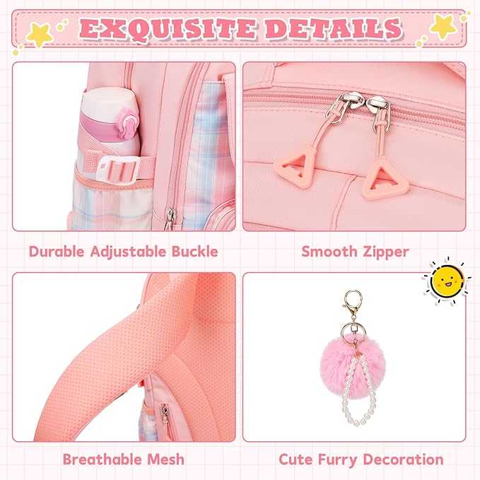 MUSEVOS Girls Backpack, Ideal School Backpack for Girls from Elementary to Teen Years, Kawaii Bookbag Cute Large Capacity