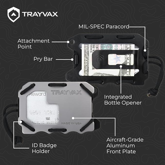 Trayvax Original 2.0 Wallet, RFID Front Pocket Tactical Metal Credit Card Holder with Money Clip, Slim Minimalist Wallet for Men and Women, Grey