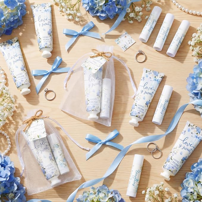 24 Sets Something Blue Before I Do Bridal Shower Hand Cream and Lip Balm Gift Floral Blue Bow Bridal Shower Favors for Guests Travel Size Love Is Sweet Hand Lotion and Lip Balm Bulk Party Supplies
