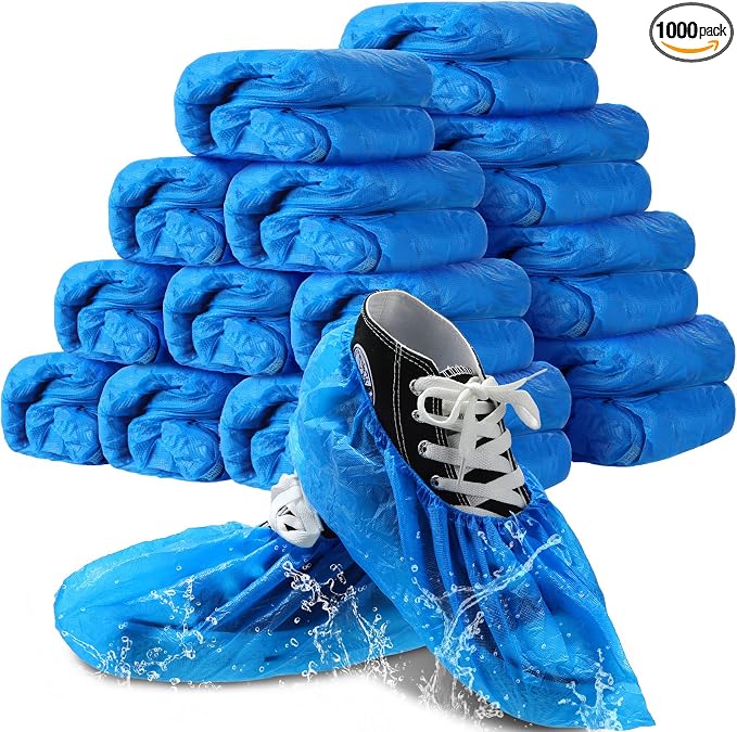 Vabean 1000 Pcs Disposable Shoe Covers Boot Cover Waterproof Nonslip Shoe Protector Covers for Indoor Carpet Floor Workplace Protection, One Size Fit Most (Blue)