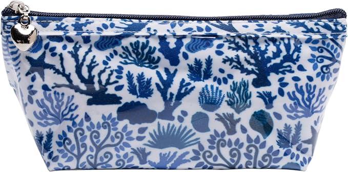 Jacaranda Living Extra Small Cosmetic Bag - Water-Resistant, PVC-Lined - Blue Seashells