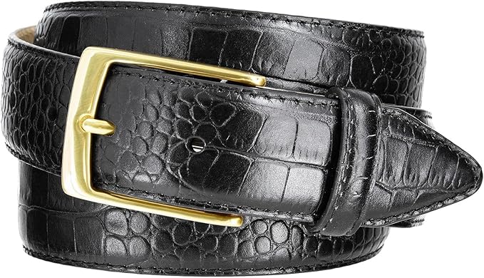 Genuine Full-Grain Cowhide Leather Dress Belt Solid Brass Gold Buckle 1-3/8'' or 1" Wide