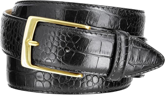 Genuine Full-Grain Cowhide Leather Dress Belt Solid Brass Gold Buckle 1-3/8'' or 1" Wide