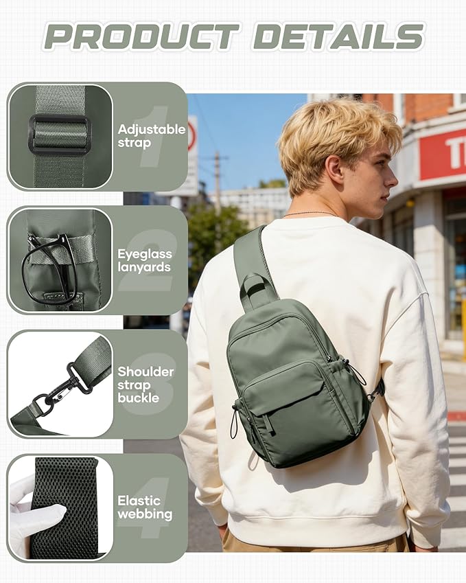 SEAFEW Sling Crossbody Bag for Men Women, Green